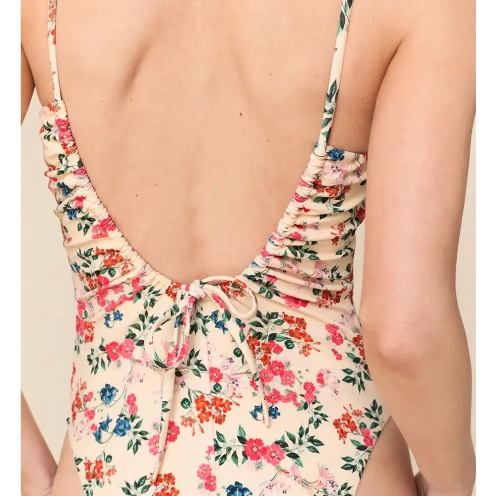 Andie Swim Floral One-Piece Swimsuit in Cream with Pink & Green Print